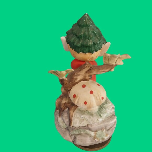 Vintage Berman & Anderson Pixie Elf On Mushroom Christmas Rotating Music Box - Picture 2 of 7